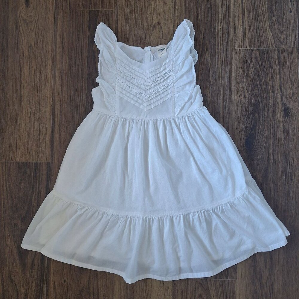 💙 OshKosh White Lined Girls Dress 4TCottage Preppy Formal Festive Romantic